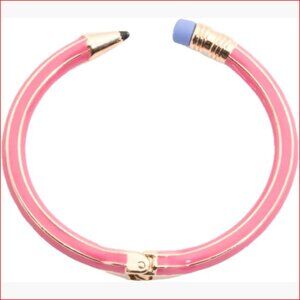 Pencil Hinged Bangle Cuff Bracelet with Pink Enamel and Gold Tone